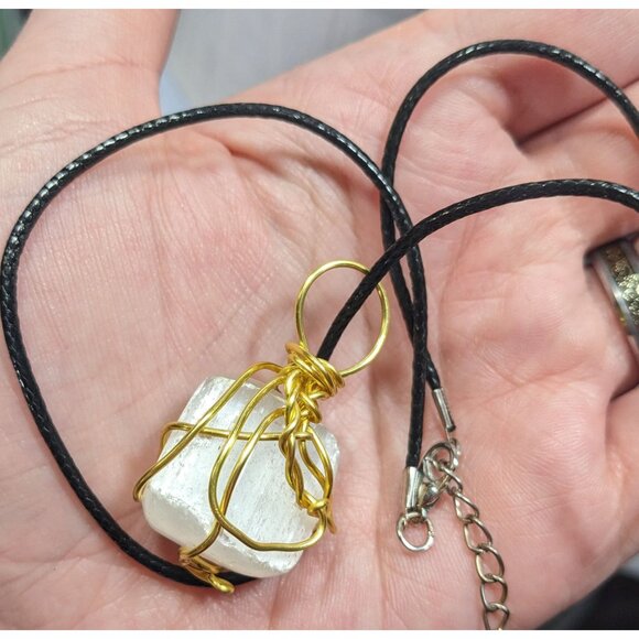 Handmade Wire Wrapped Raw Stone Pendant Necklace - Picture 3 of 5